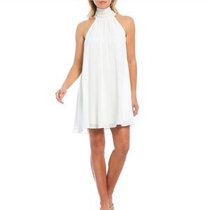 Badgley Mischka Turtleneck Sleeveless Back Tie Waistless Trapeze Mini Dress